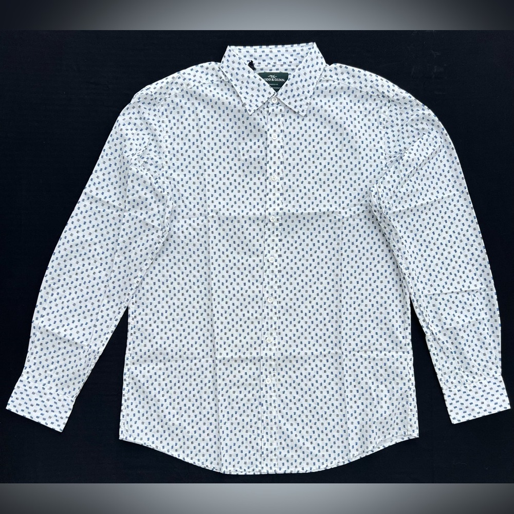 RODD & GUNN Rees Valley Long Sleeve Sports Fit Cotton Shirt White & Blue NWT